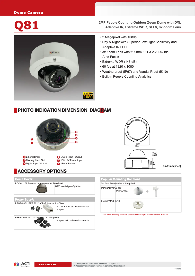 Page 1 de la notice Fiche technique ACTi Q81