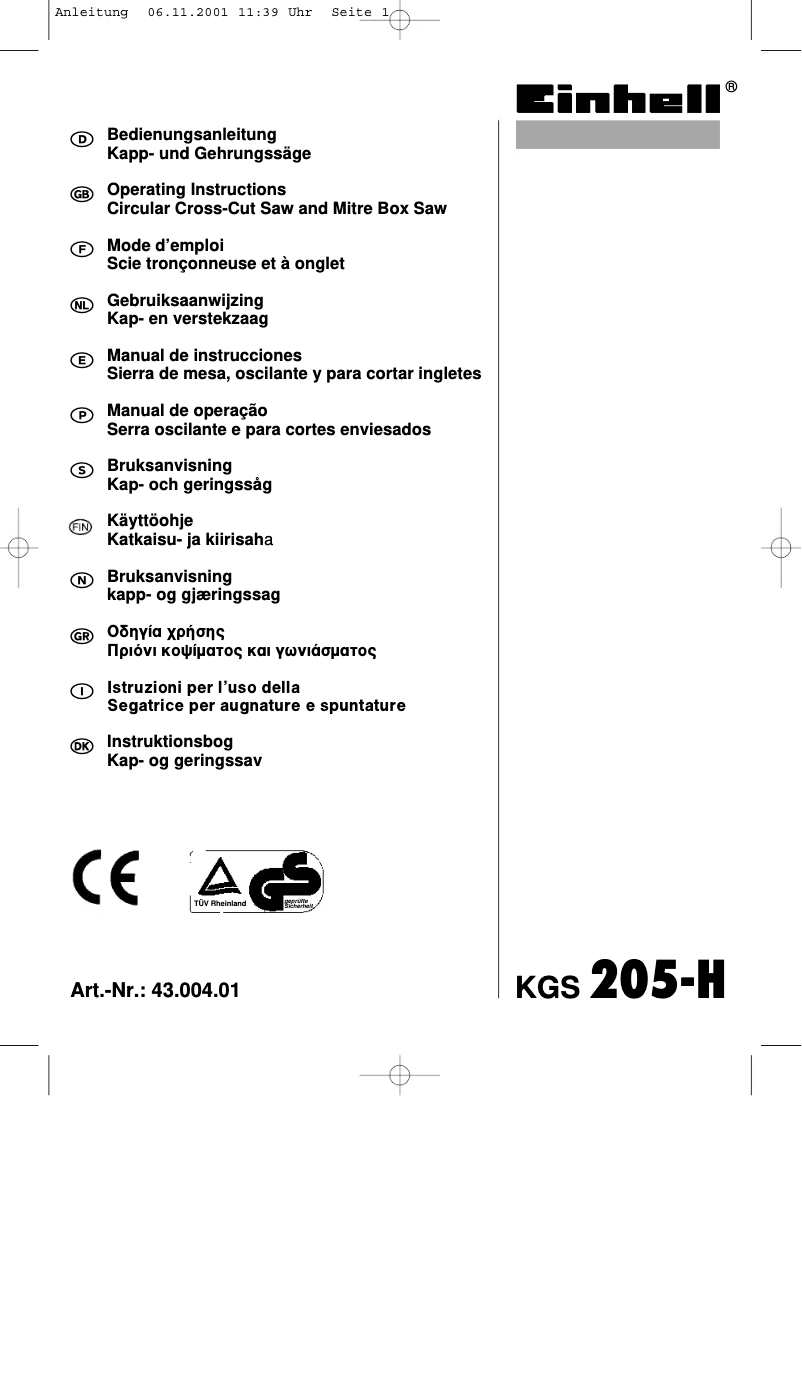 Image de la première page du manuel de l'appareil KGS 205-H