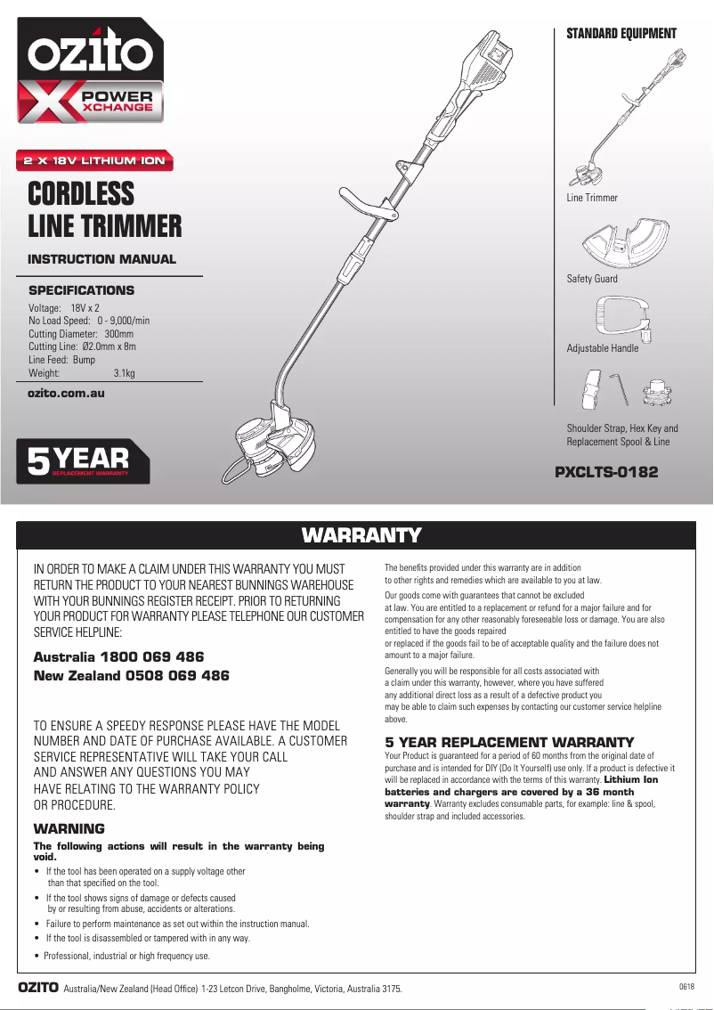 Página 1 del manual Manual de usuario Ozito PXCLTS-0182