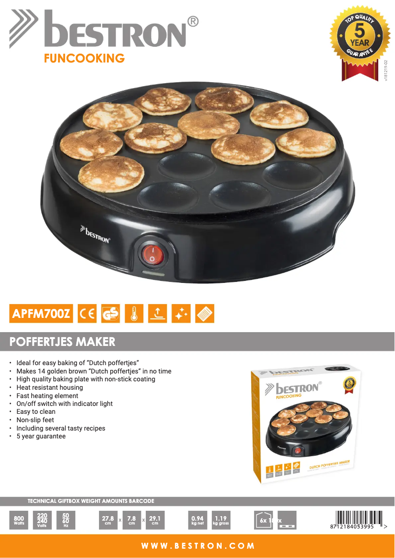 Página 1 del manual Ficha técnica Bestron Sweet Dreams APFM700Z