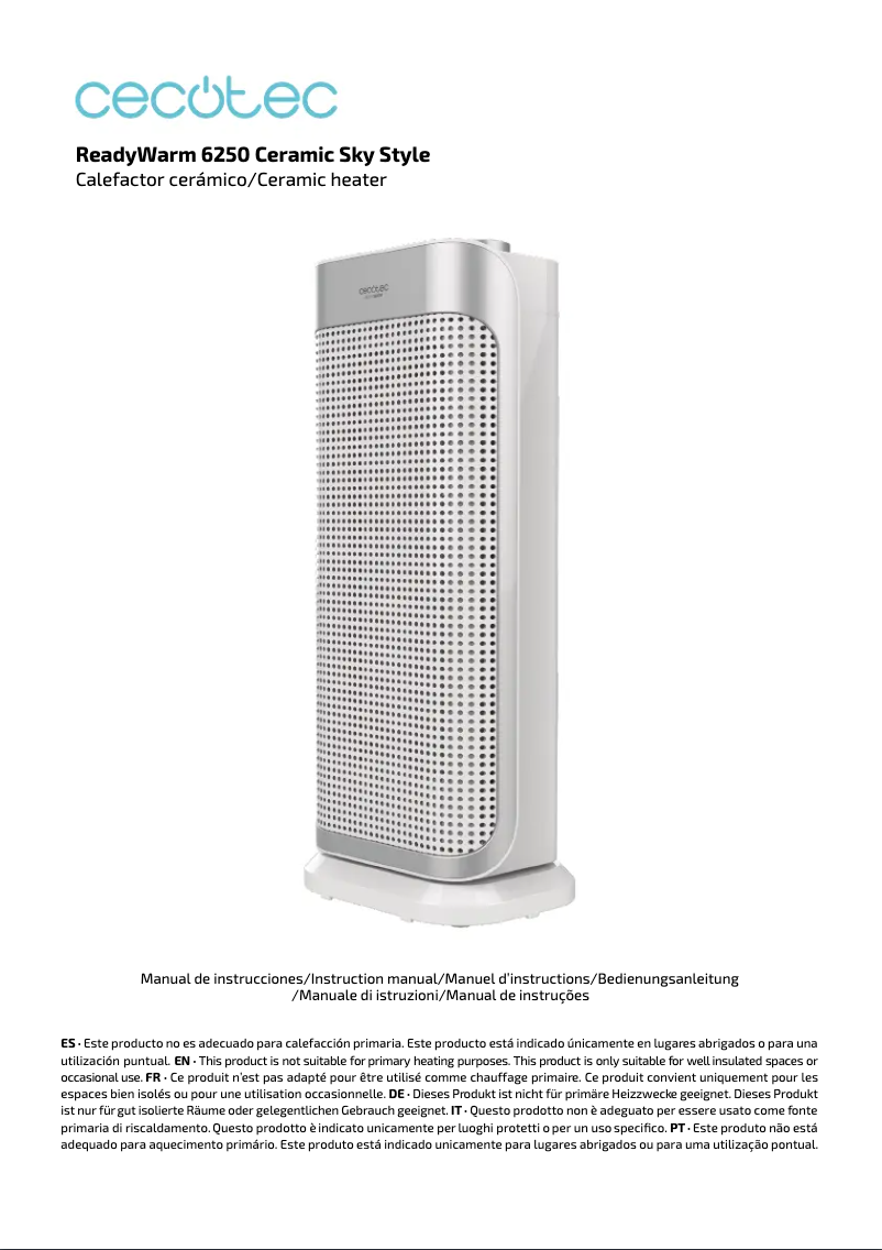 Page 1 de la notice Manuel utilisateur Cecotec Ready Warm 6250 Ceramic Sky Style