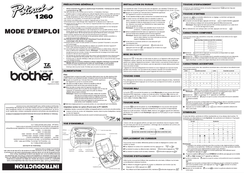 Page n°1 - Manuel utilisateur Brother P-Touch PT-1260