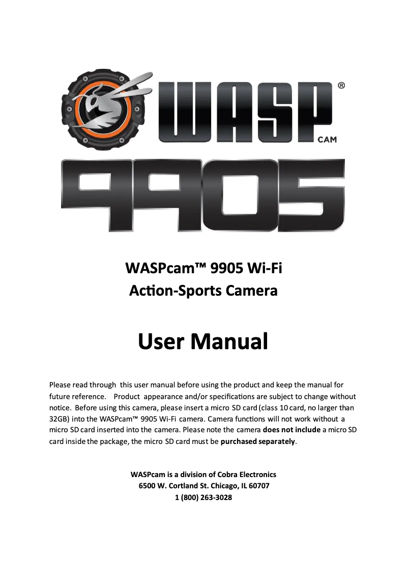 Page n°1 - Manuel utilisateur Cobra WASPcam 9905 Wi-Fi