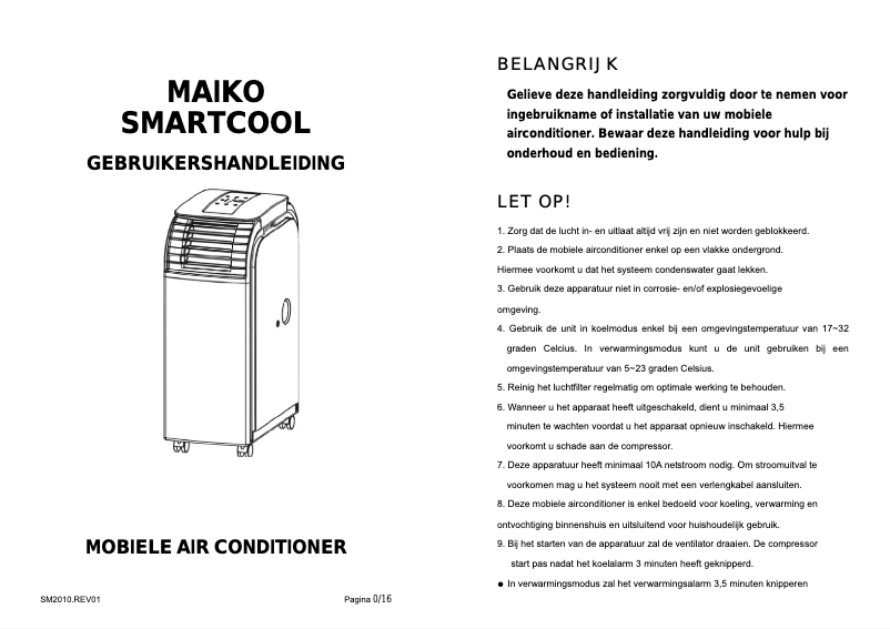 Page 1 de la notice Manuel utilisateur Maiko Smartcool SM35G