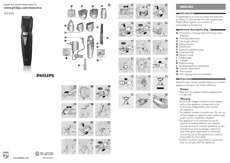 Page n°1 - Manuel utilisateur Philips Multigroom QG3050
