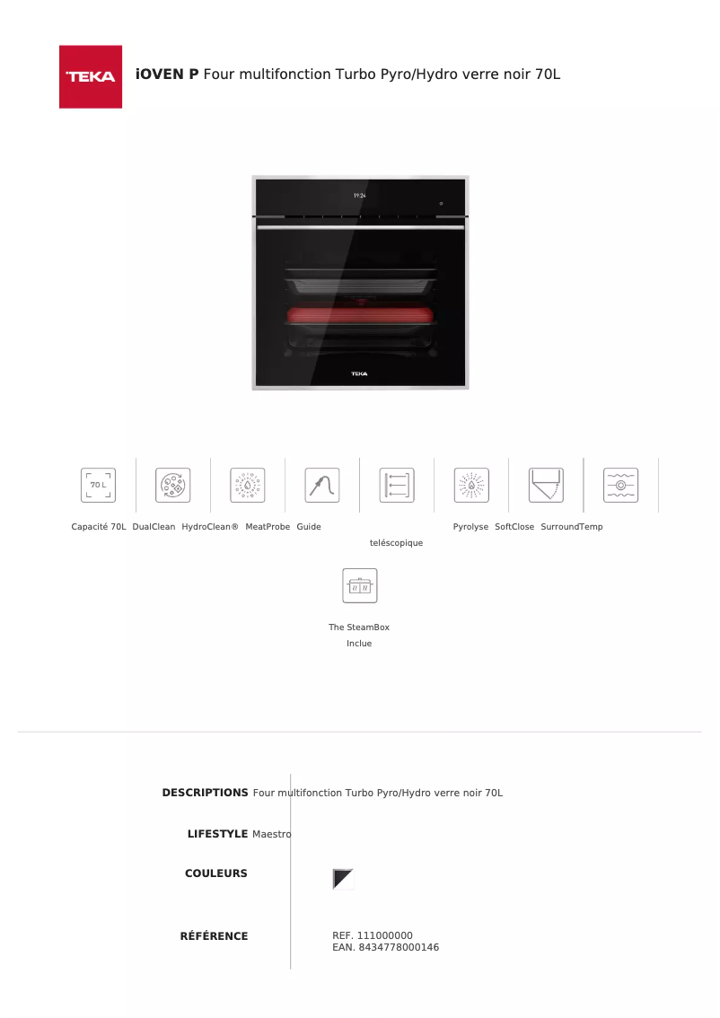 Page 1 de la notice Fiche technique Teka iOven P