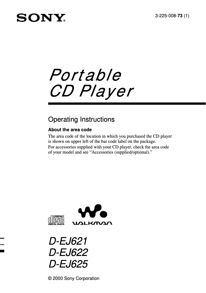 Page 1 de la notice Manuel utilisateur Sony Discman D-EJ622