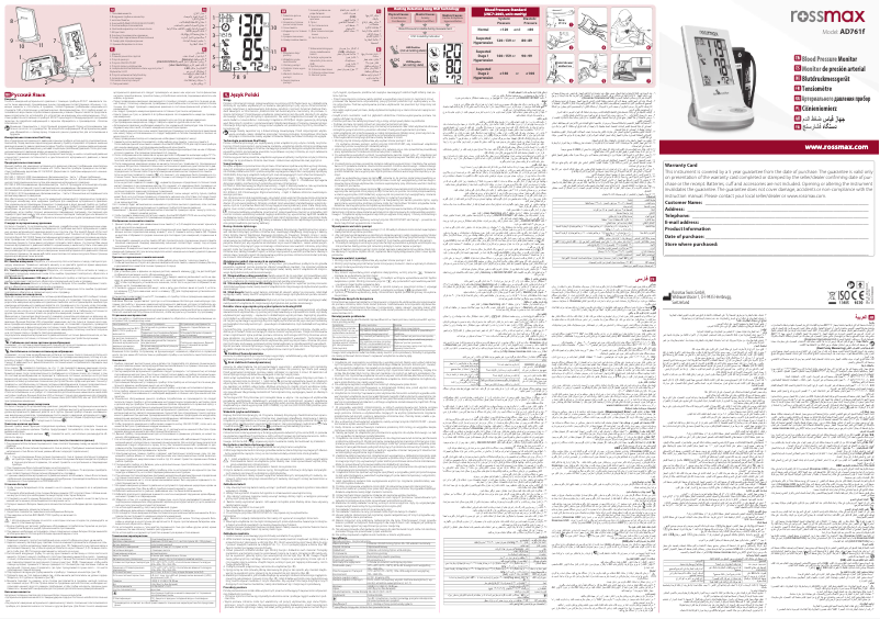 Page 1 de la notice Manuel utilisateur Rossmax AD761f