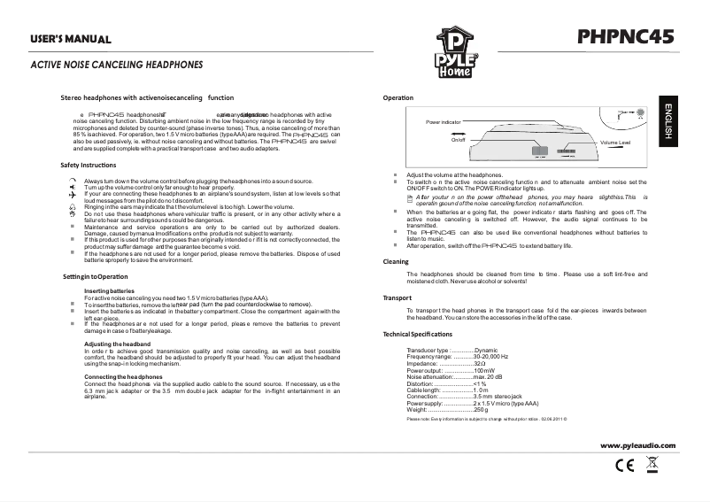 Page n°1 - Manuel utilisateur Pyle PHPNC45