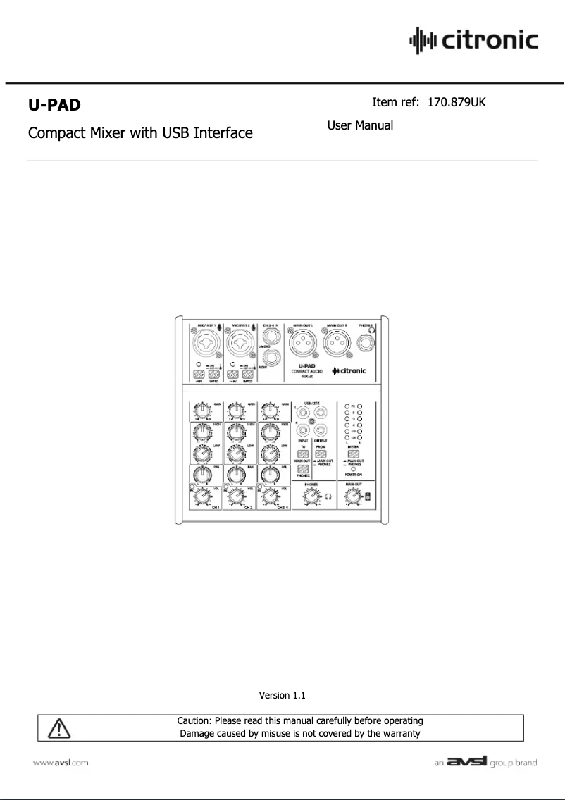 Page 1 de la notice Manuel utilisateur Citronic U-Pad 170.879UK