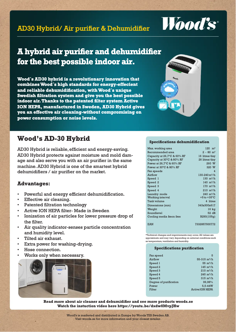 Page 1 de la notice Fiche technique Wood's AD30G