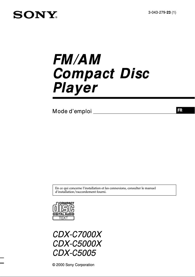 Page 1 de la notice Manuel utilisateur Sony CDX-C7000X