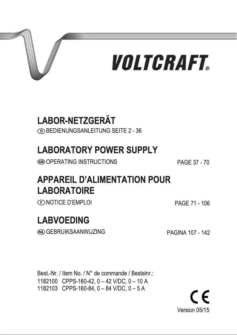 Page 1 de la notice Manuel utilisateur Voltcraft CPPS-160-84