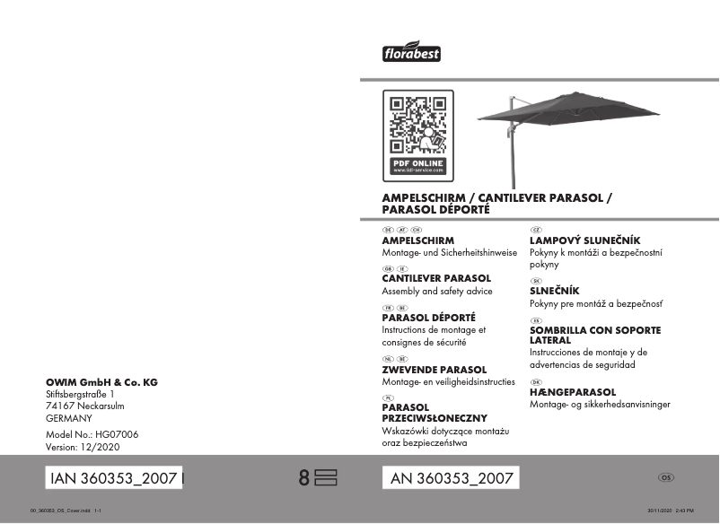 Page 1 de la notice Manuel utilisateur Florabest HG01767B