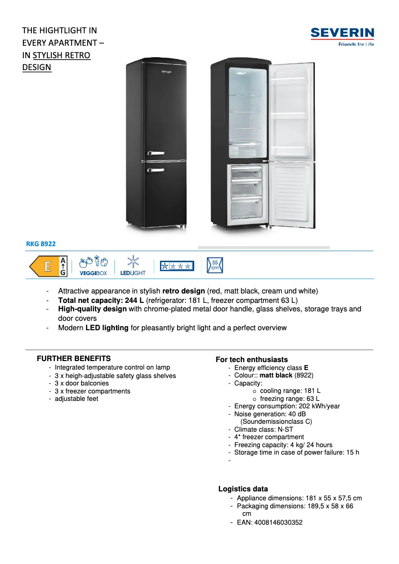 Page 1 de la notice Fiche technique Severin RKG 8922