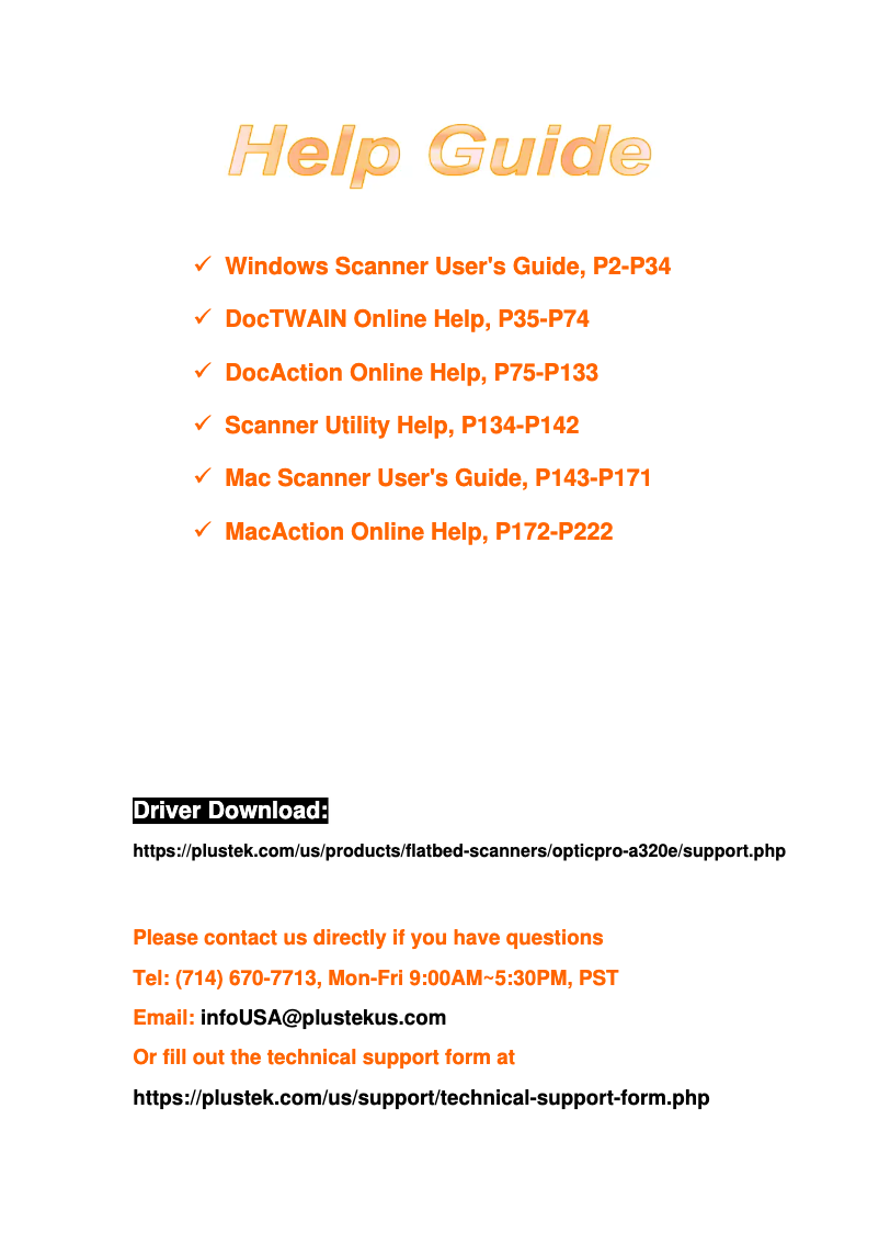 Page n°1 - Manuel utilisateur Plustek OpticPro A320E