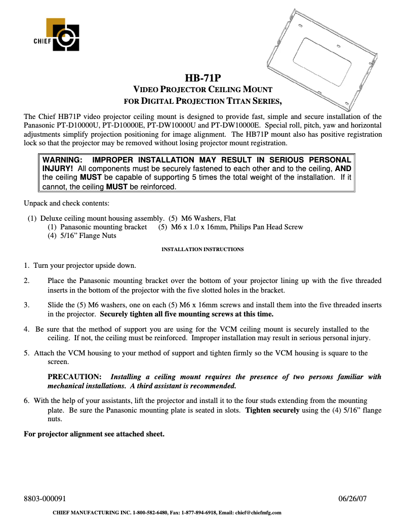 Page n°1 - Manuel utilisateur Chief VCM71P