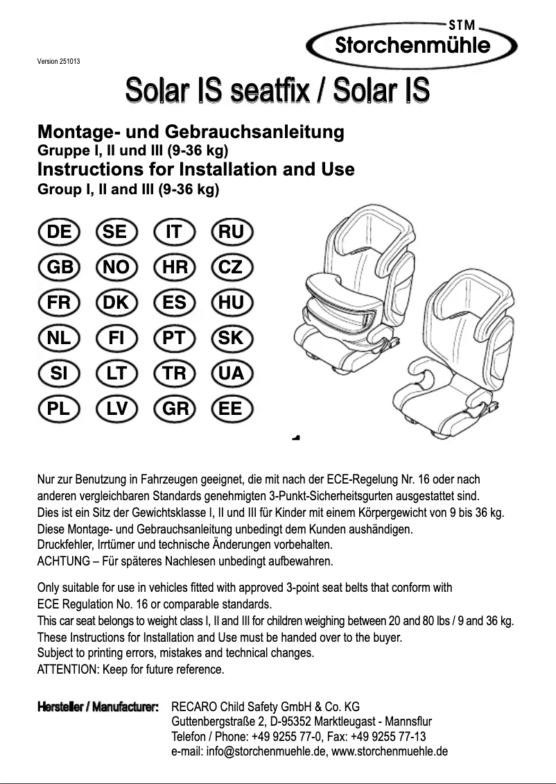 Página 1 del manual Manual de usuario Storchenmuhle Solar IS
