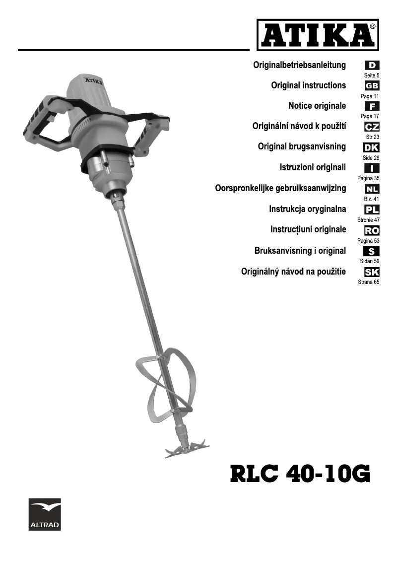Page 1 de la notice Manuel utilisateur ATIKA RLC 40-10 G