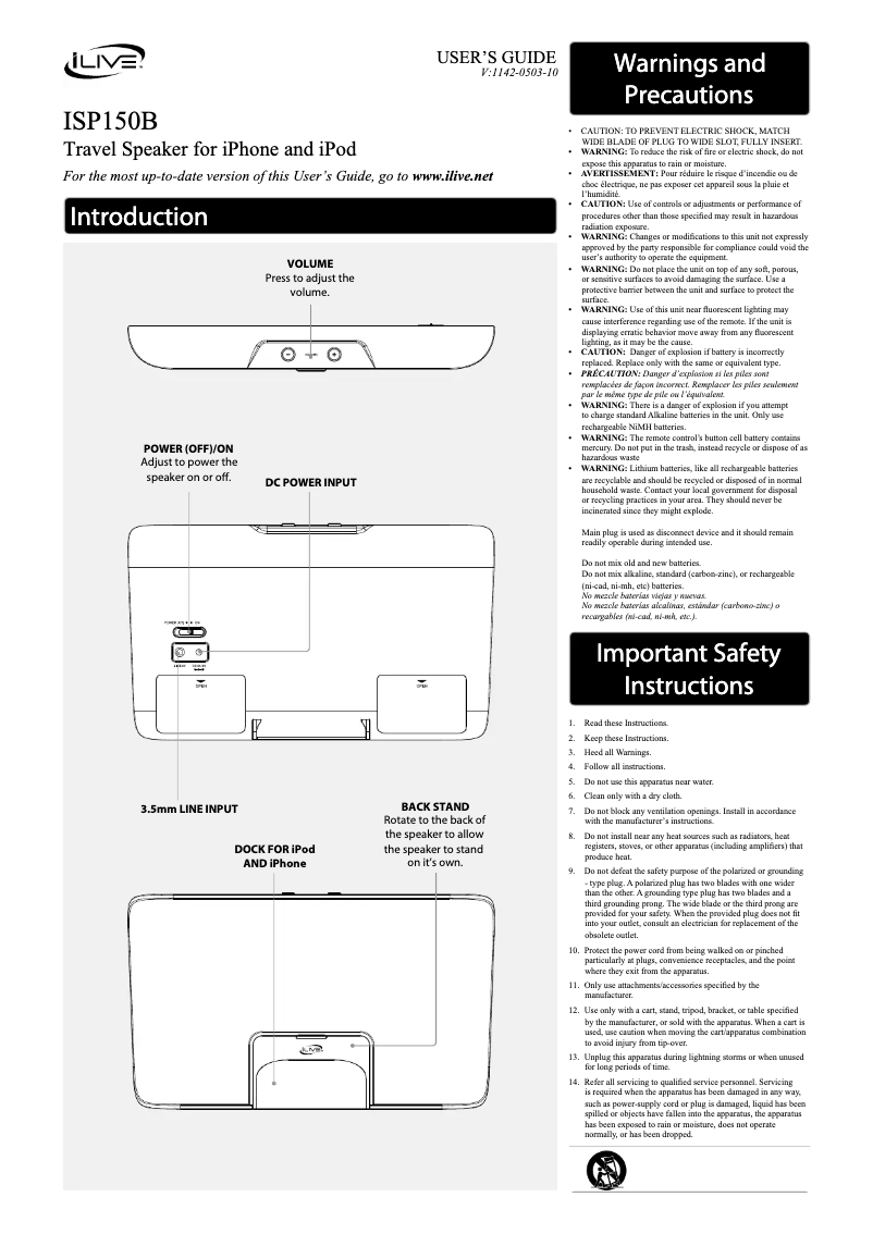 Page n°1 - Manuel utilisateur iLive ISP150B