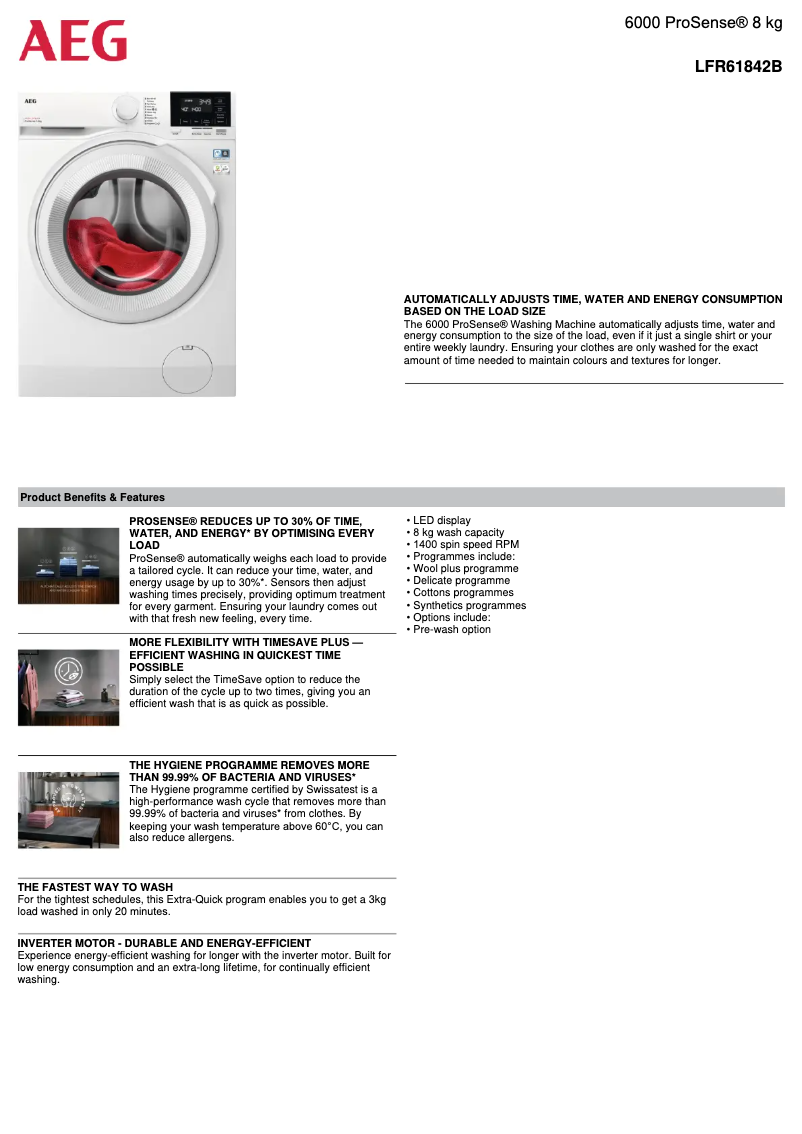 Page n°1 - Fiche technique AEG LFR61842B