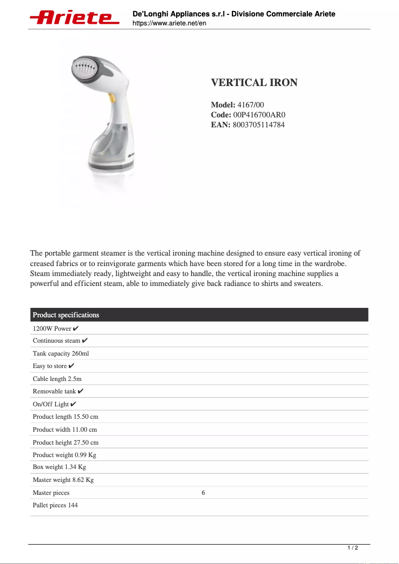 Image de la première page du manuel de l'appareil 4167