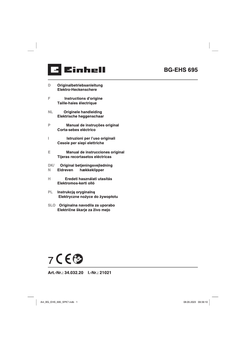 Page 1 de la notice Manuel utilisateur Einhell BG-EHS 695