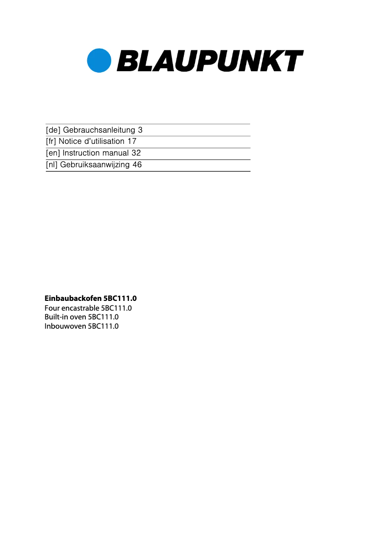 Page n°1 - Manuel utilisateur Blaupunkt 5BC11150
