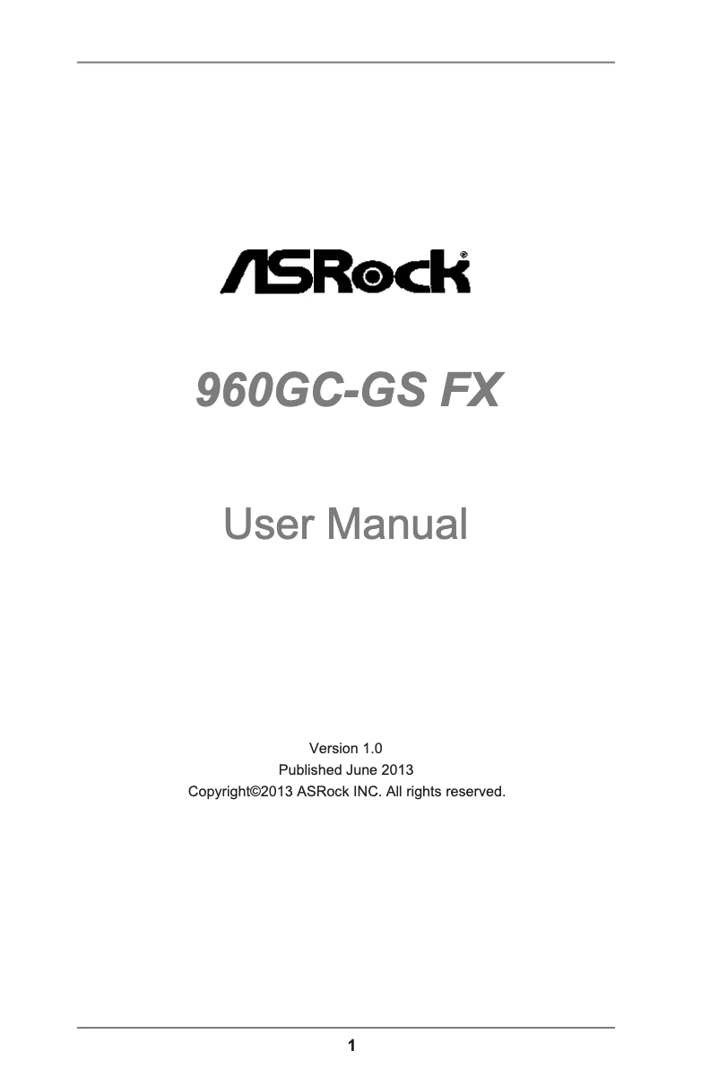 Page 1 de la notice Manuel utilisateur Asrock 960GC-GS FX