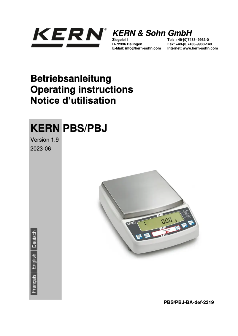 Page 1 de la notice Manuel utilisateur Kern PBS 620-3M