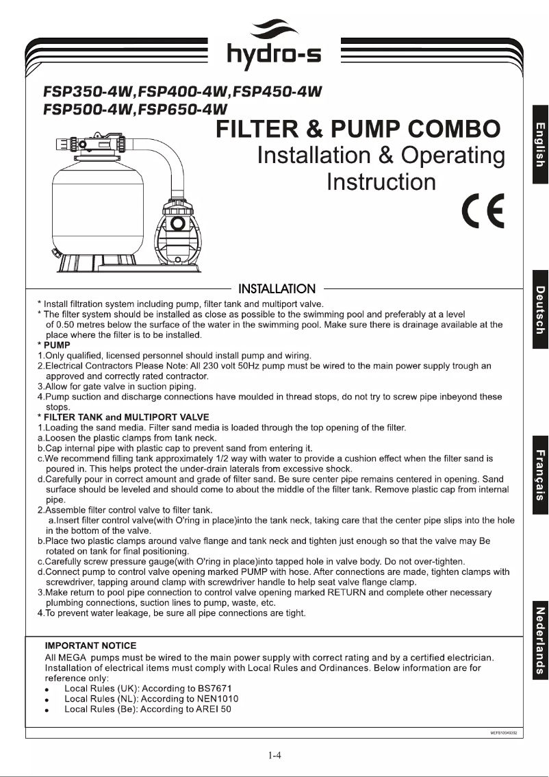 Page 1 de la notice Manuel utilisateur Flotide FSP500-4W