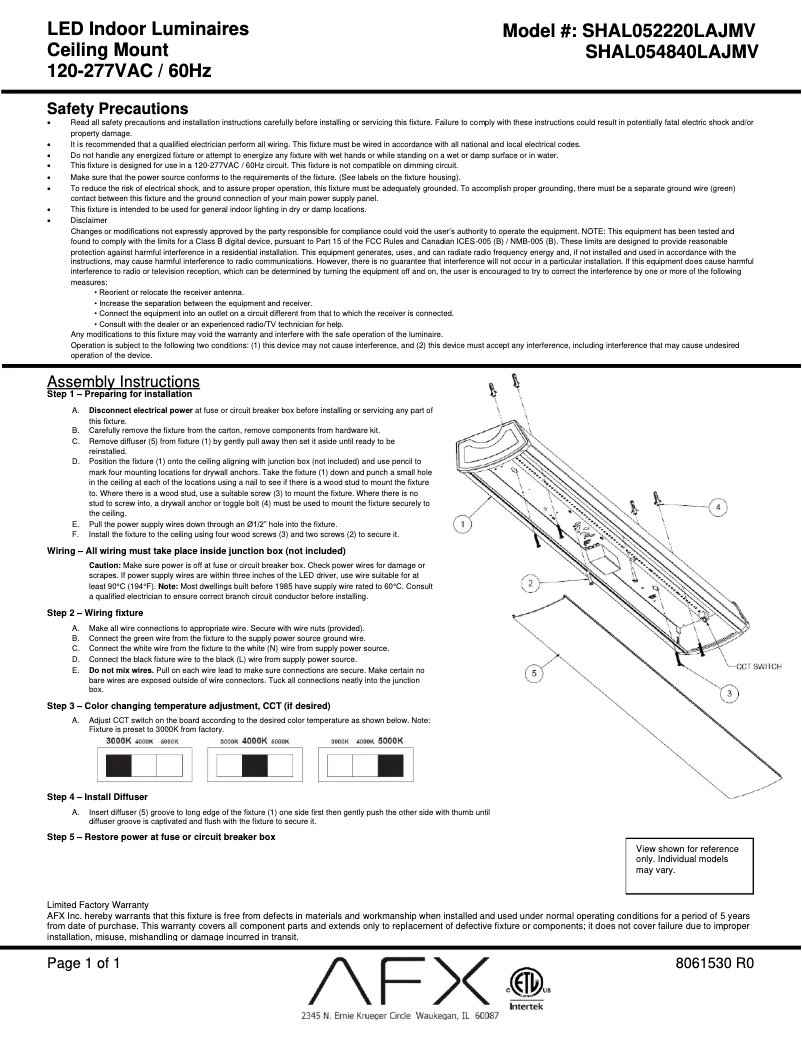Página 1 del manual Manual de usuario AFX Shaw SHAL054840LAJMV