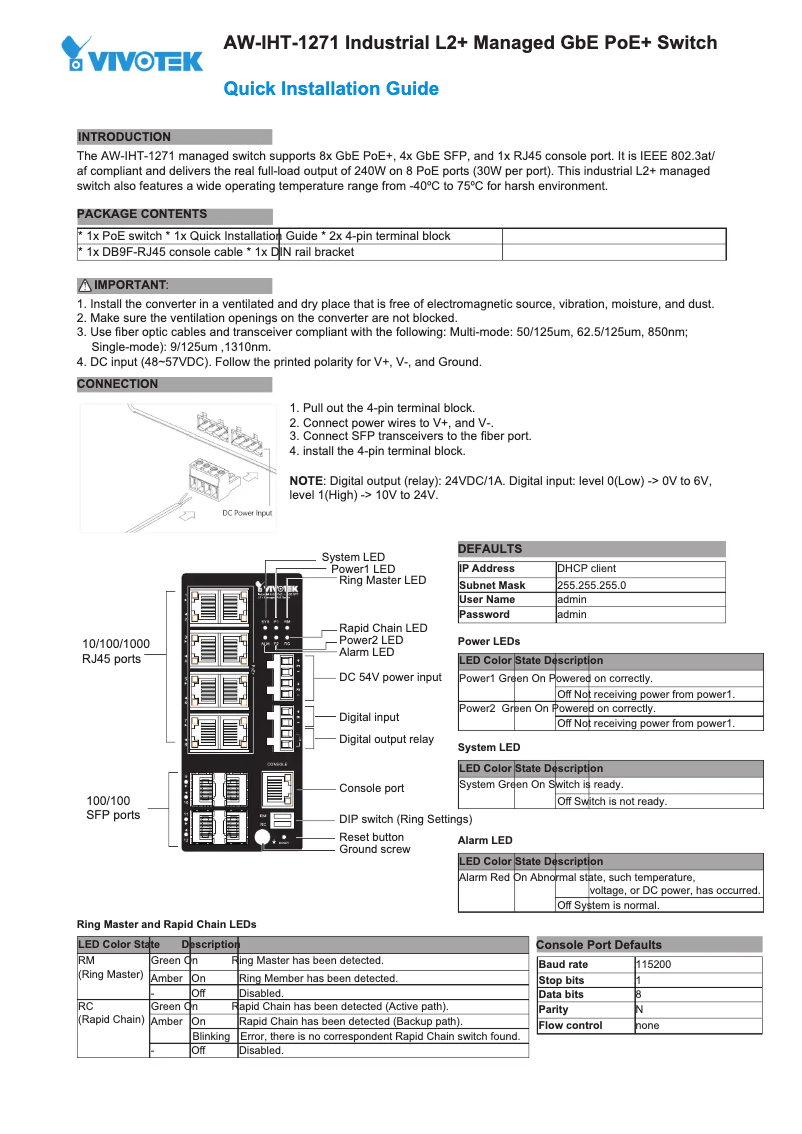 First page image of the manual for AW-IHT-1271