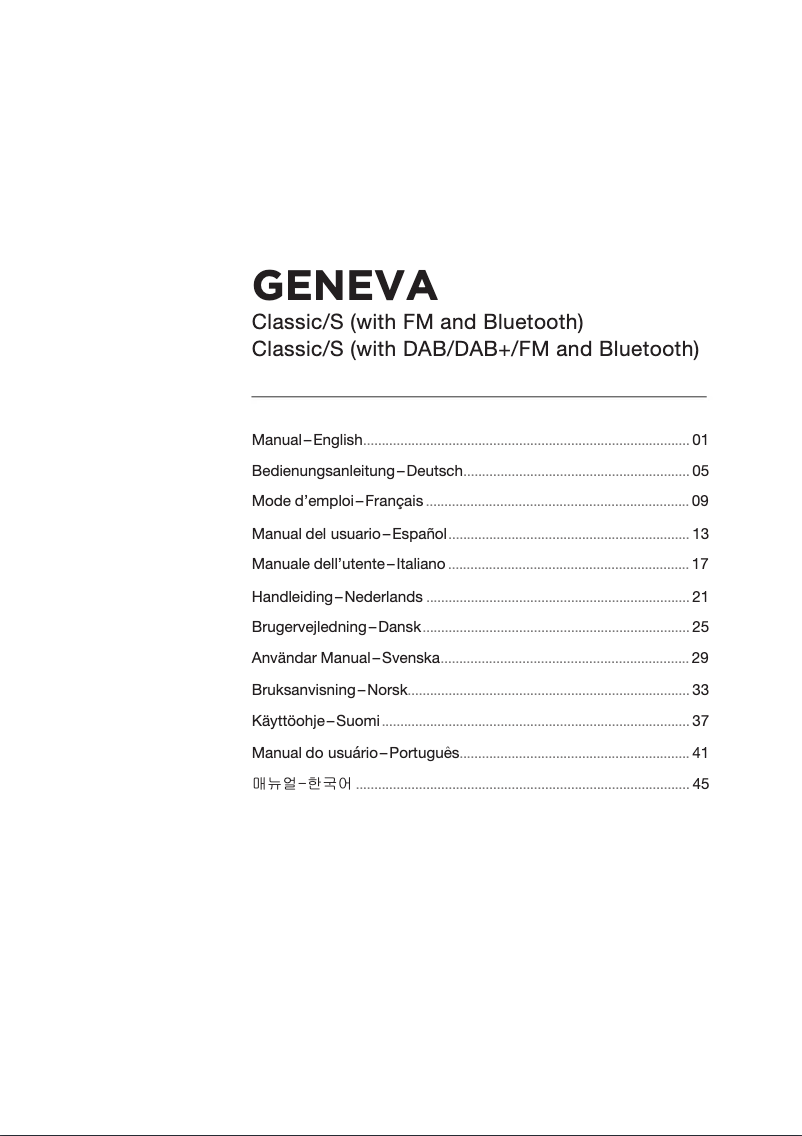 Page n°1 - Manuel utilisateur Geneva Classic/S