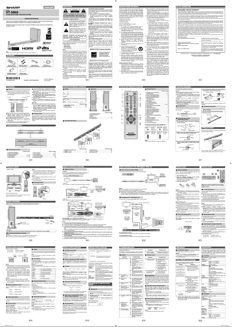 Page 1 de la notice Manuel utilisateur Sharp HT-SB602