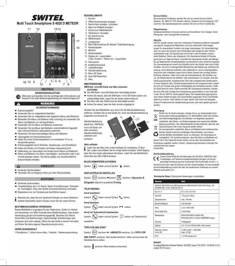Page 1 of the manual User Manual Switel Meteor S4020D
