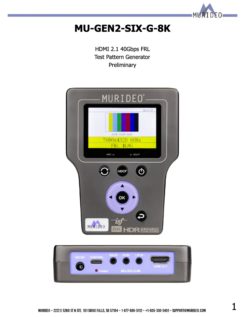 Page n°1 - Manuel utilisateur Murideo MU-GEN2-SIX-G-8K