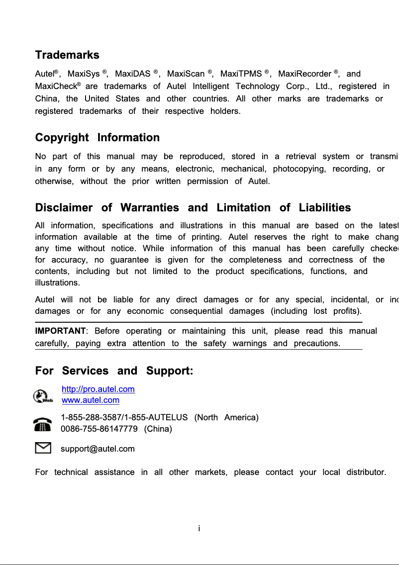 Page 1 de la notice Manuel utilisateur Autel MaxiSys Elite