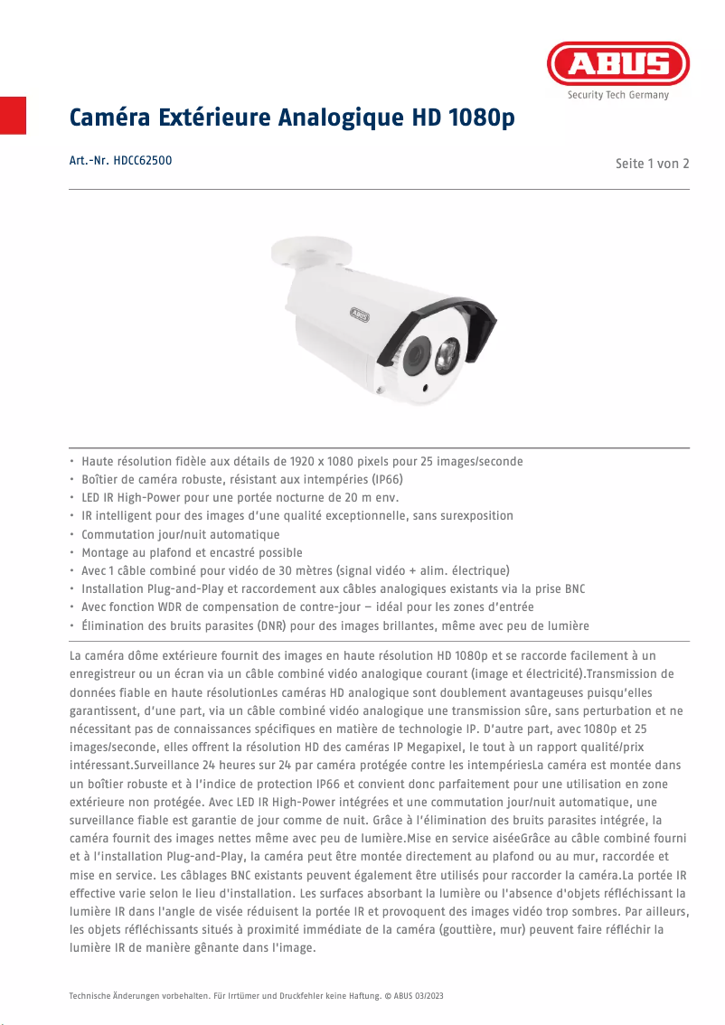 Page n°1 - Fiche technique Abus HDCC62500
