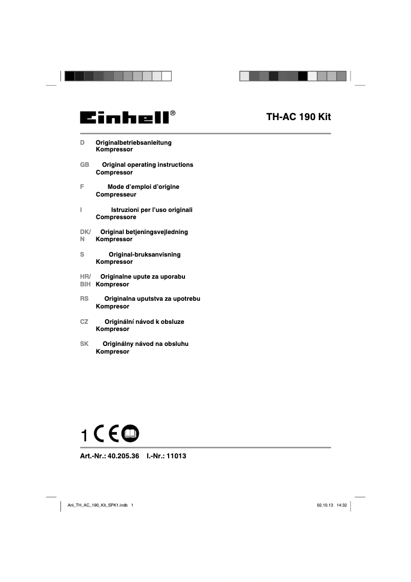Page 1 de la notice Manuel utilisateur Einhell TC-AC 190/8 OF Set