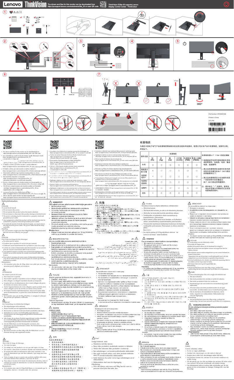 Page 1 de la notice Manuel utilisateur Lenovo ThinkVision E29w-20
