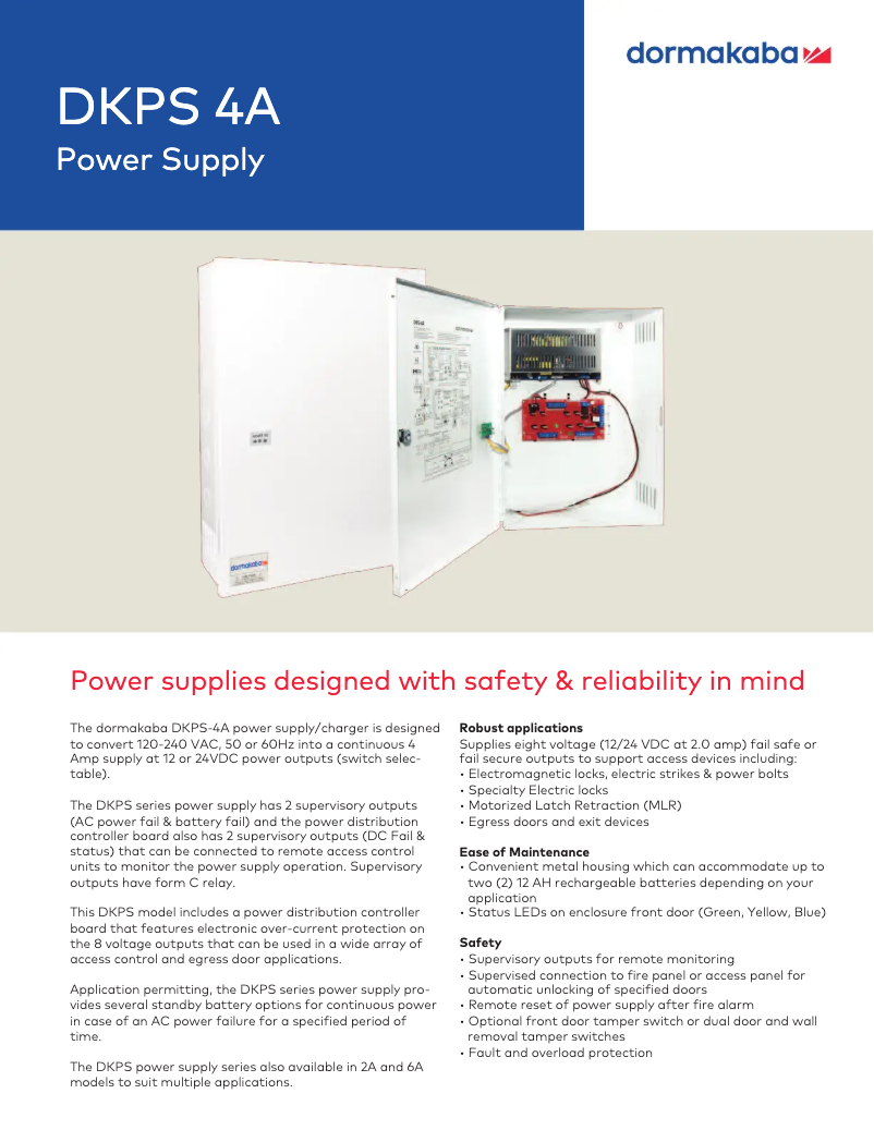 Page 1 de la notice Fiche technique Dormakaba DKPS-4A