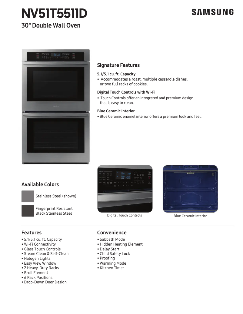 Page 1 de la notice Fiche technique Samsung NV51K6650DG