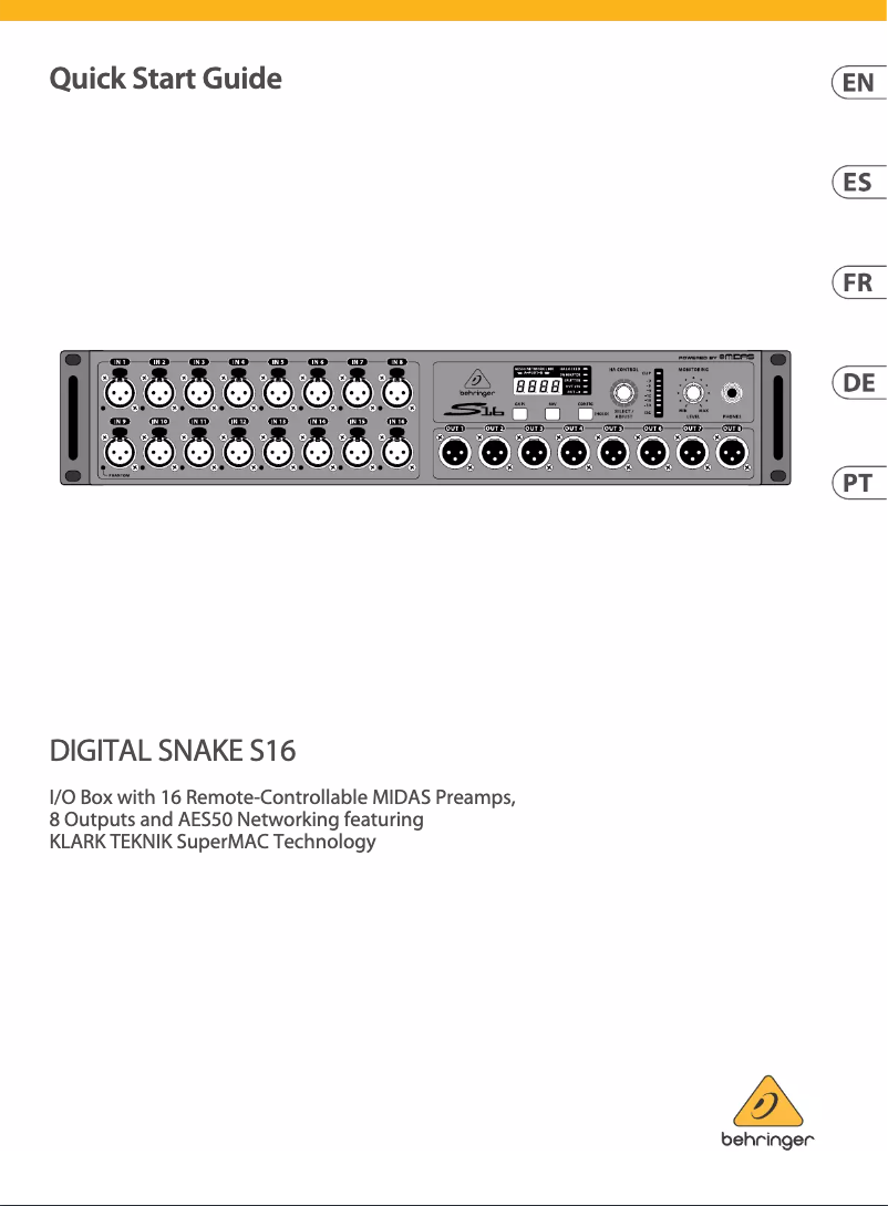Page 1 de la notice Manuel utilisateur Behringer S16