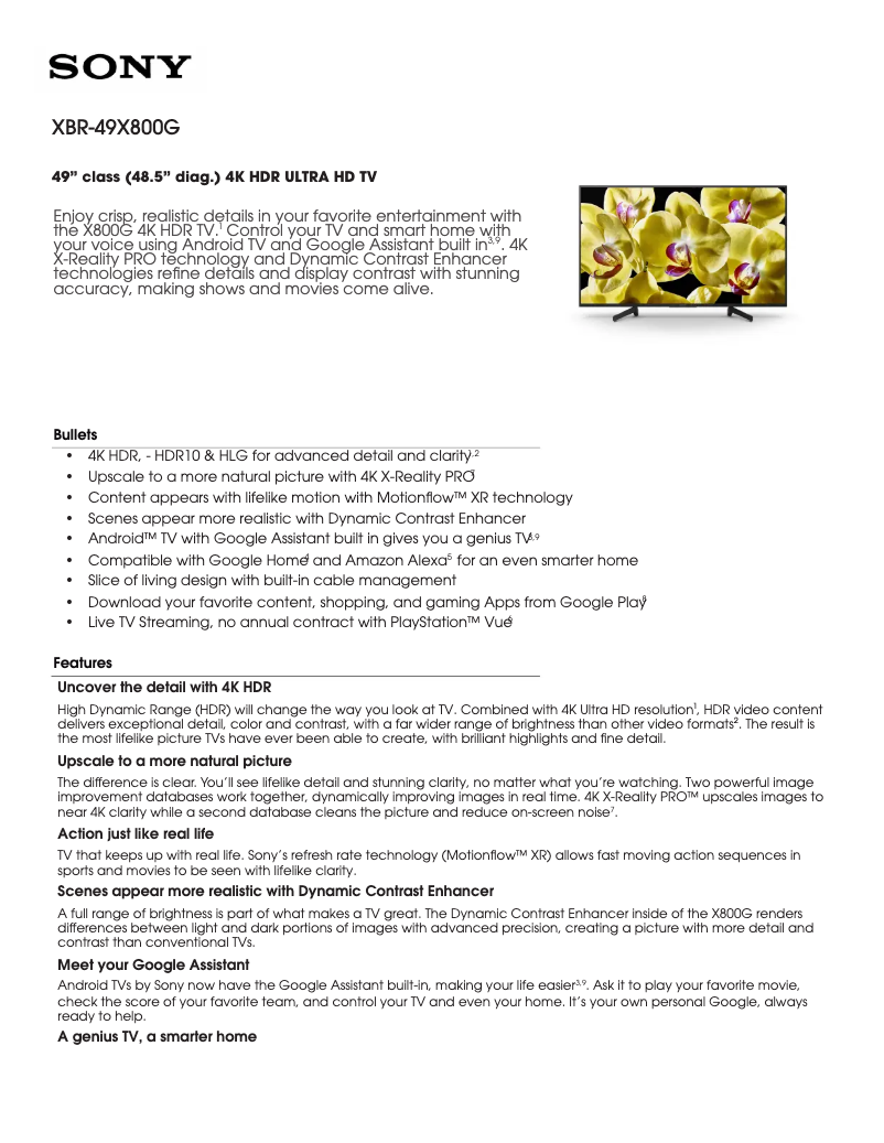 Image de la première page du manuel de l'appareil XBR49X800G