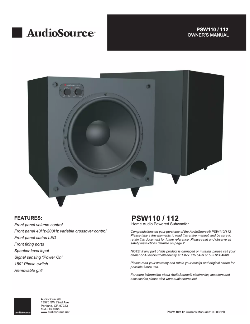 Página 1 del manual Manual de usuario AudioSource PSW110