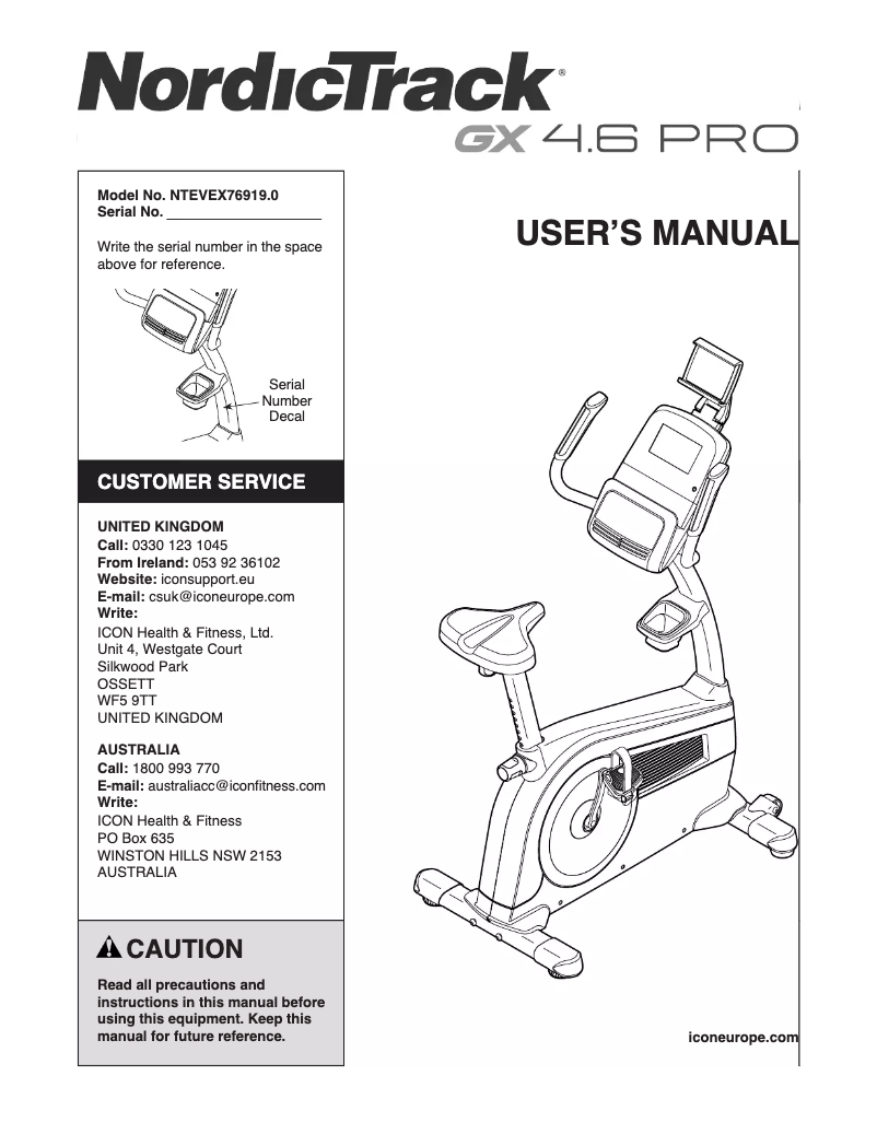 Página 1 del manual Manual de usuario NordicTrack GX 4.6 Pro
