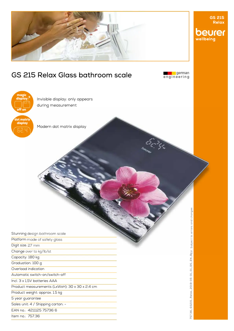 Page 1 de la notice Fiche technique Beurer GS 215