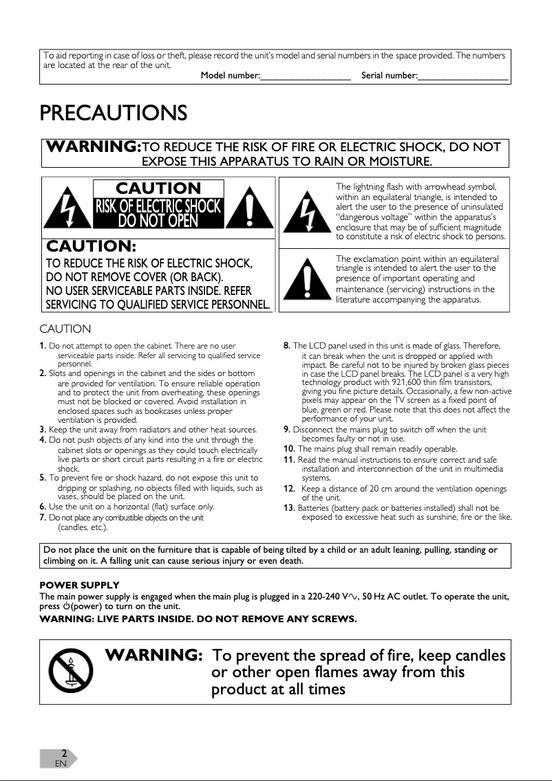 Page 1 de la notice Manuel utilisateur Funai LED19T800