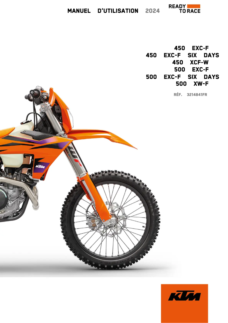 Page 1 de la notice Manuel utilisateur KTM 450 EXC-F Six Days (2024)